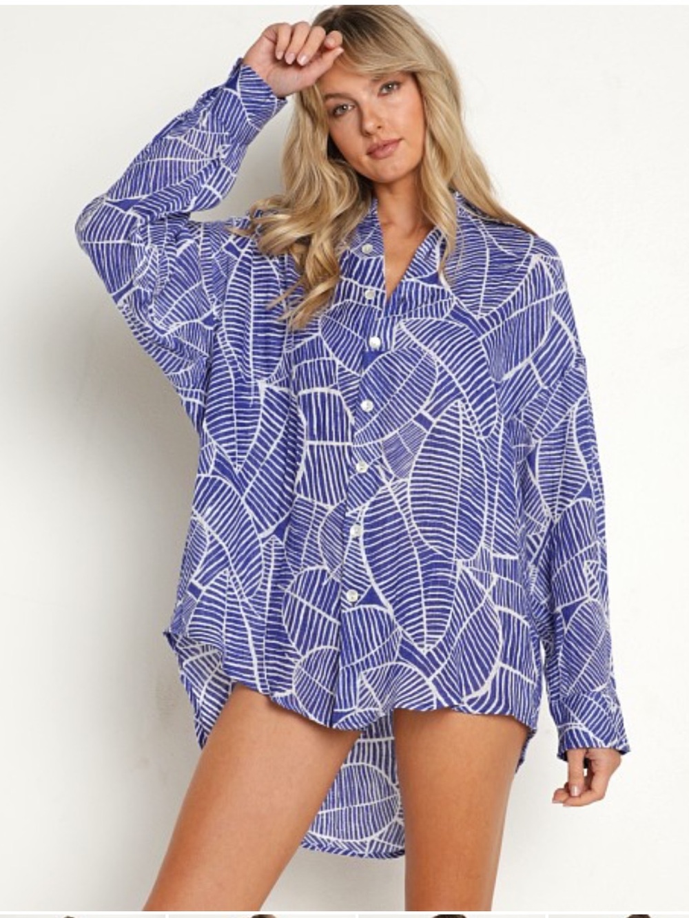 Vitamin A Blue Palm-Leaf Button Coverup